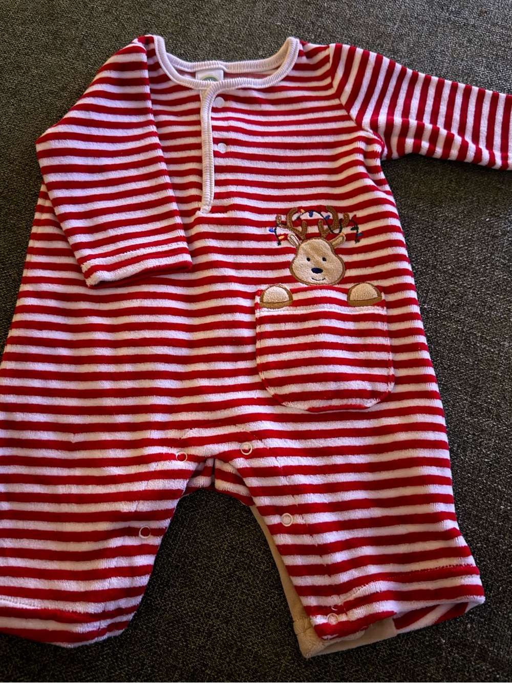 Little Me Red & White Striped Reindeer Pocket One-Piece